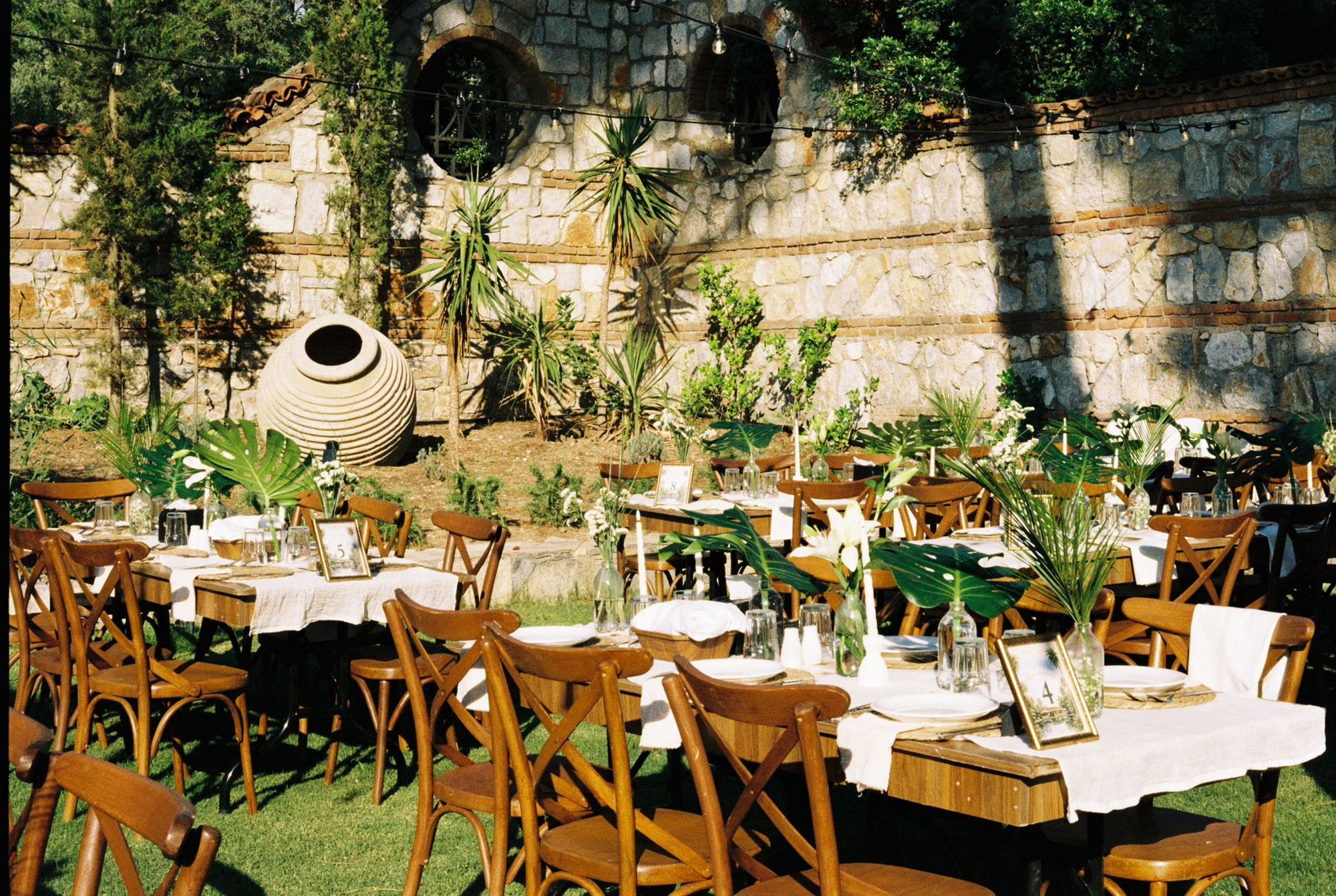 Garden terrace laid for dinner