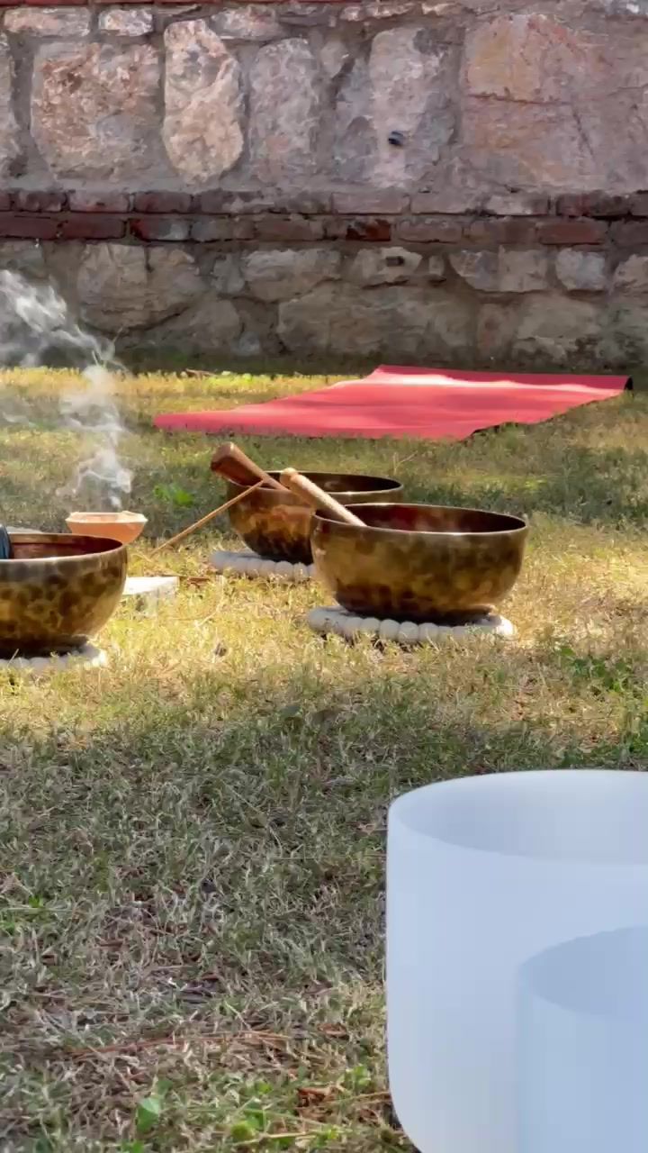 Singing bowls on the lawn