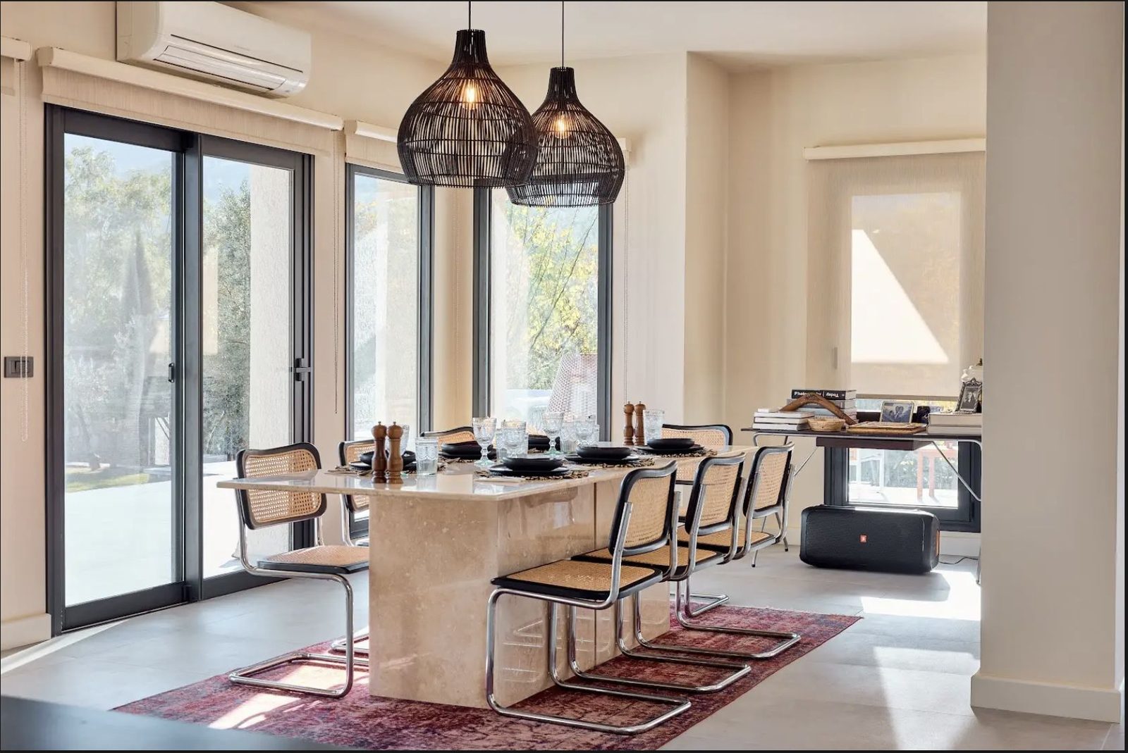 The open-plan dining room